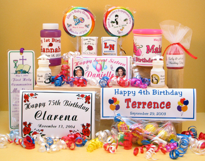 Candy Bar Wrappers, Popcorn Party Favors, Lollipop Party Favors, Bookmark Party Favors, M&M Tube Party Favors, Tic Tac Party Favors, Play-Doh Party Favors,  Goodie Bag Top Party Favors, Bubble Bottle Party Favors, coffee pack Party Favors